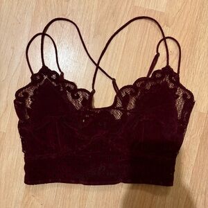 Free People Womens Madonna Velvet Bralette, Wine, Small